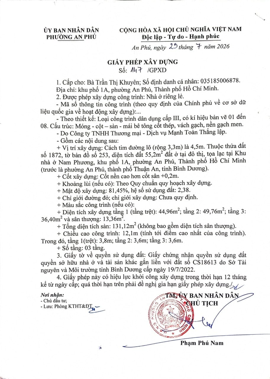 giấy phép xây dựng ở phường an phú
