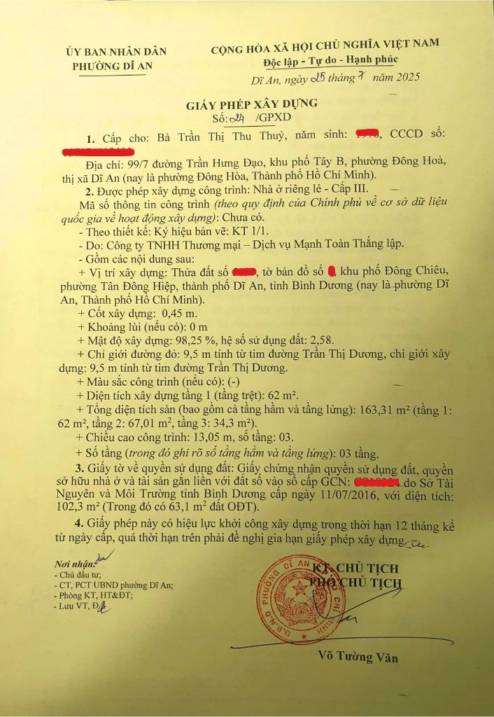 Giấy phép xây dựng ở Phường Dĩ Ạn Giấy phép xây dựng ở Phường Dĩ Ạn