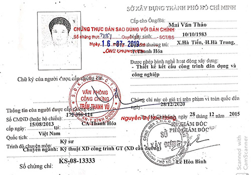 Chứng chỉ hành nghễ kỹ sư