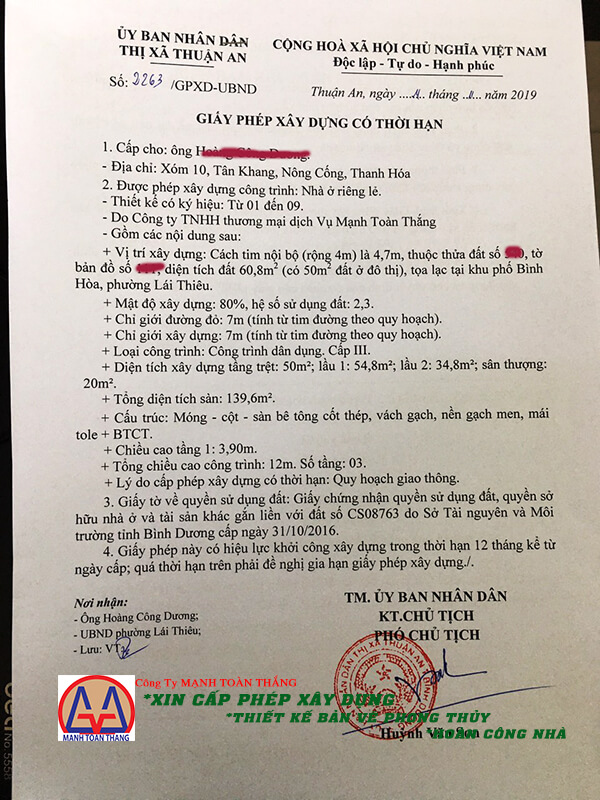 Giấy phép xây dựng thành phố Thuận AN
