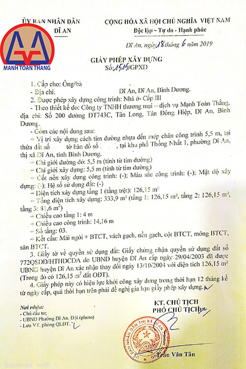 Giấy phép xây dựng nhà ở Bình Dương