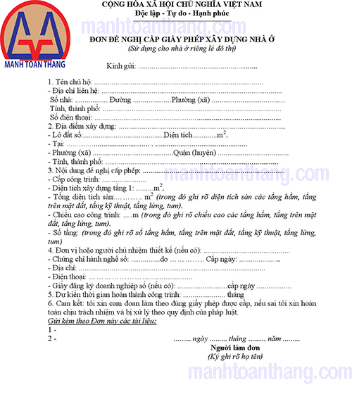 Đơn cấp phép xây dựng Thủ Dầu Một Đơn cấp phép xây dựng Thủ Dầu Một