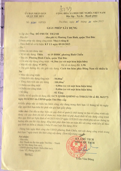 Giấy phép xây dựng Thủ Đức