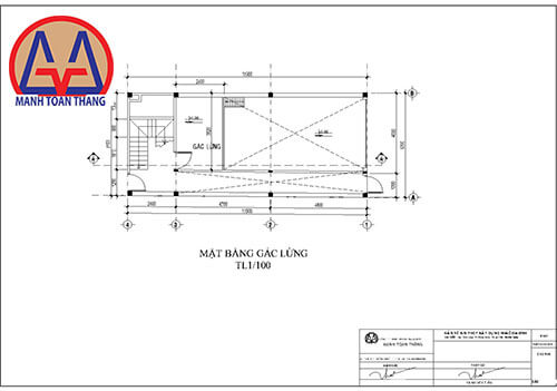 Mặt bằng gác lửng bản vẽ xin phép Tân Uyên