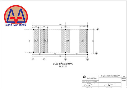 Mặt bằng móng bản vẽ xin phép Tân Uyên