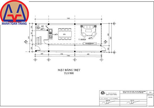 Mặt bằng trệt bản vẽ xin phép Tân Uyên