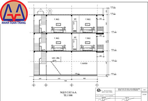 Mặt cắt đứng bản vẽ xin phép Tân Uyên
