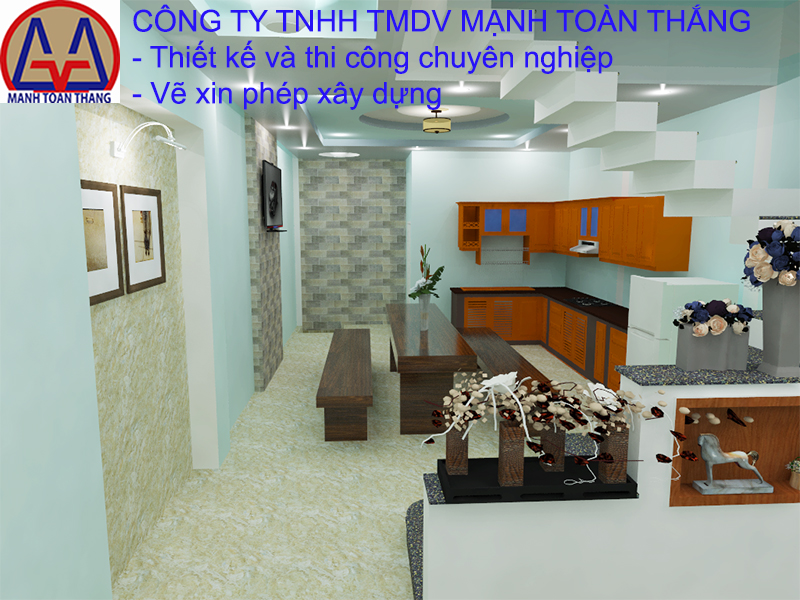 Phối cảnh nội thất bếp + phòng ăn