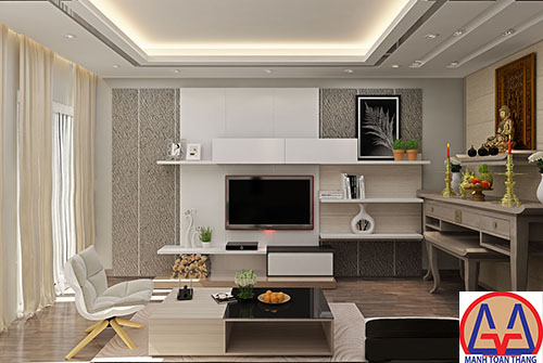 Phòng sinh hoạt chung với phòng phòng thờ