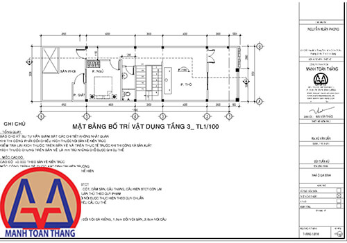 Tầng 3 bản vẽ thiết kế nhà ống đẹp