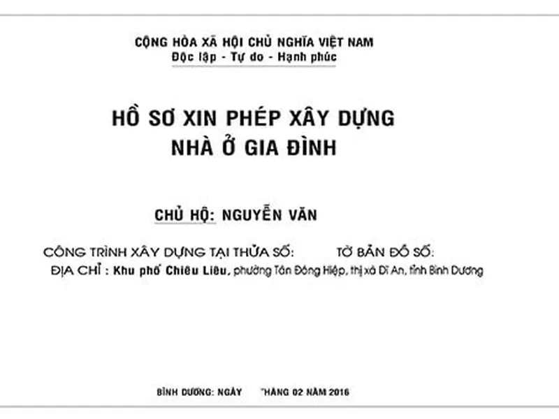 Nội dung bản vẽ xin phép xây dựng Dĩ An