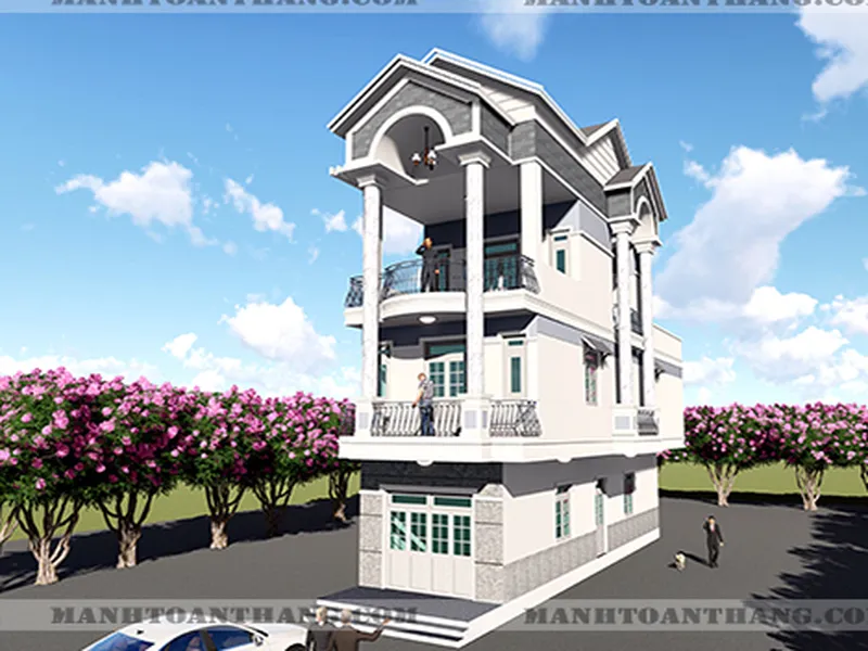 Thiết Kế Nhà Nhà Phố 1 Trệt 2 Lầu Mặt Tiền 4,5m Dài 16,5m