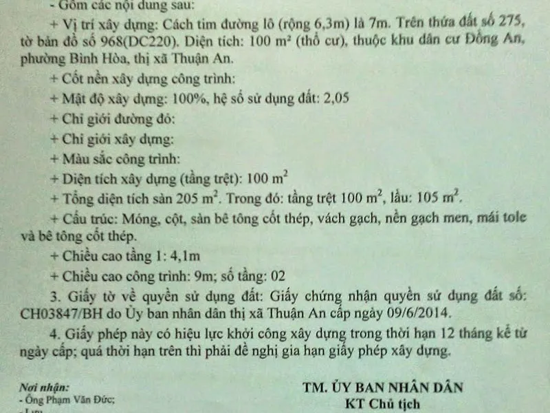 Xin giấy phép xây dựng Thuận An Bình Dương