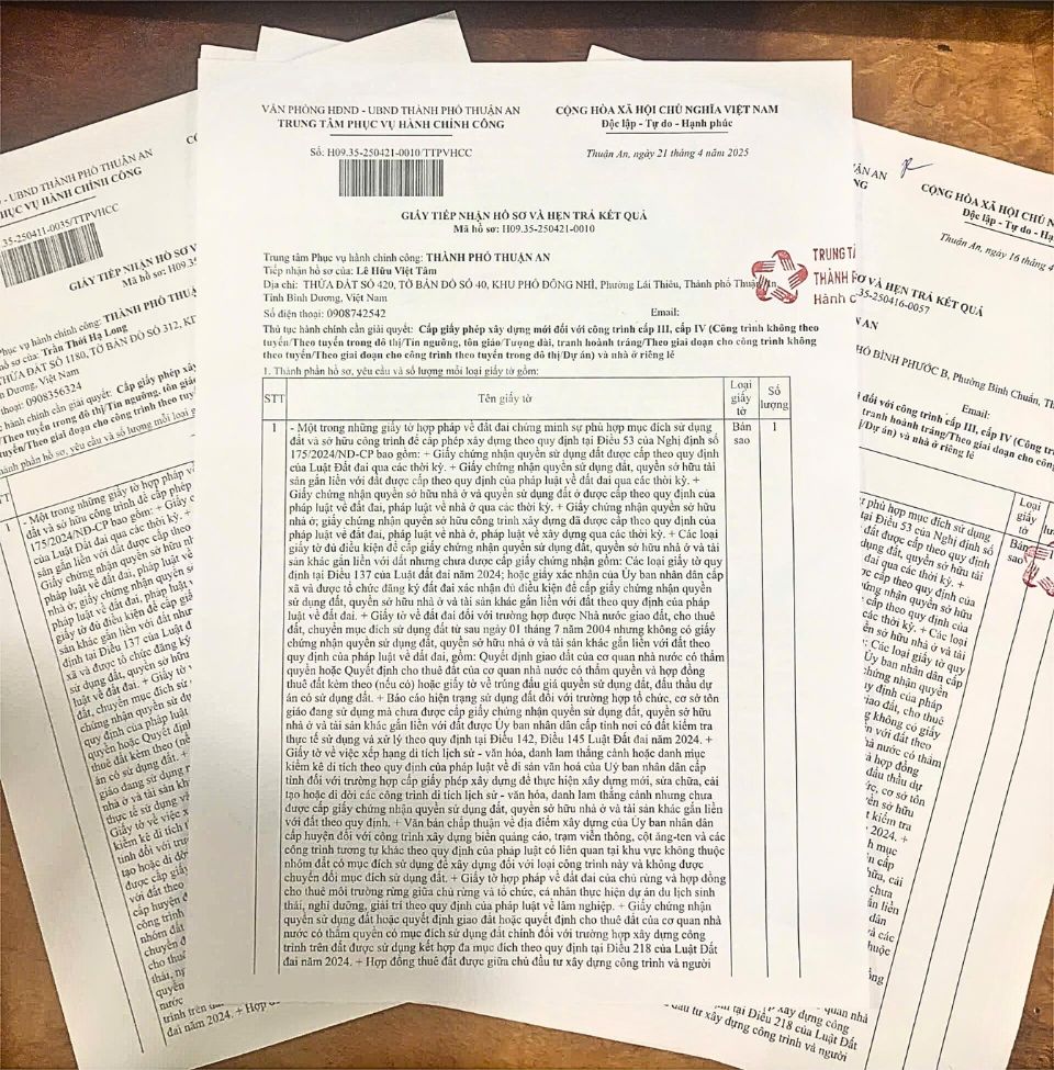 Giấy biên nhận hồ sơ xin giấy phép xây dựng ở Lái Thiêu Giấy biên nhận hồ sơ xin giấy phép xây dựng ở Lái Thiêu