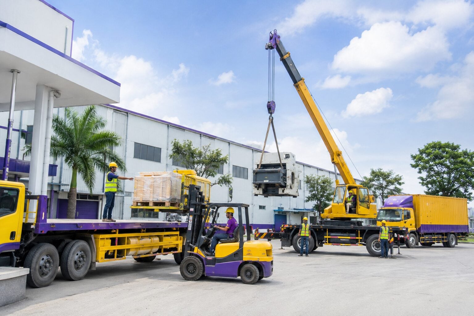Xe nâng điện làm việc trong nhà xưởng