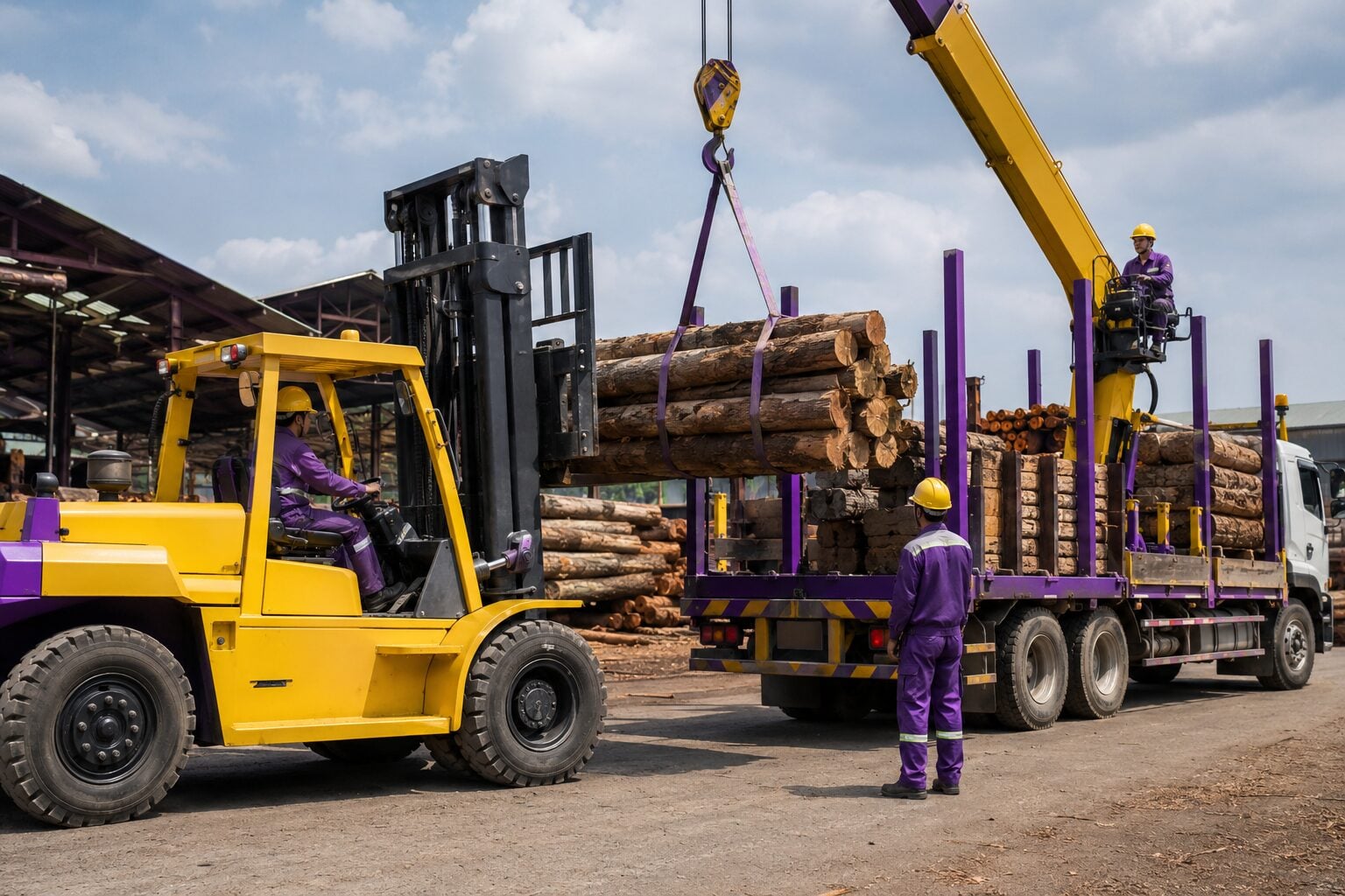 Xe nâng rút máy móc khỏi container