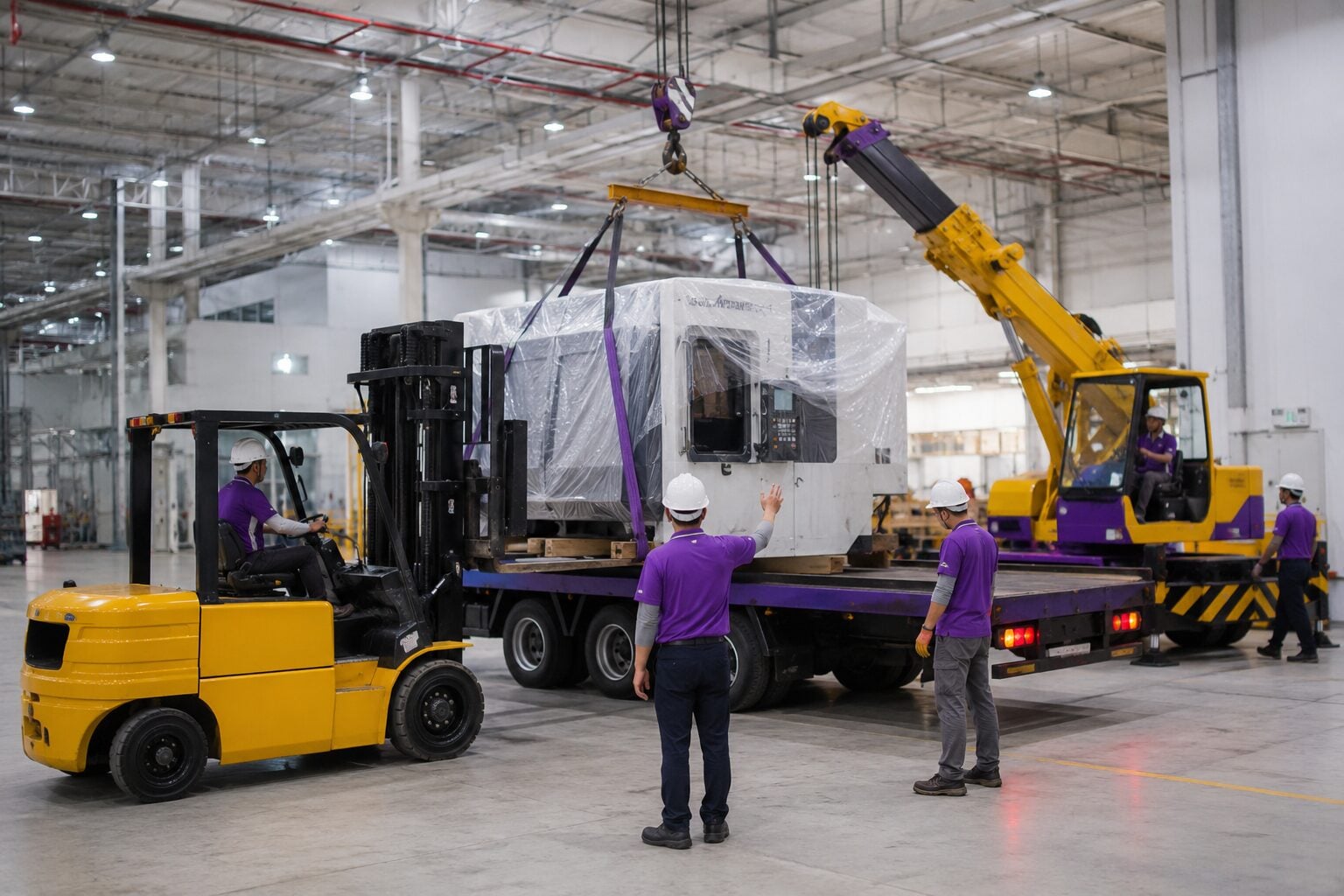 Cẩu thùng vận chuyển dây chuyền đến vị trí mới