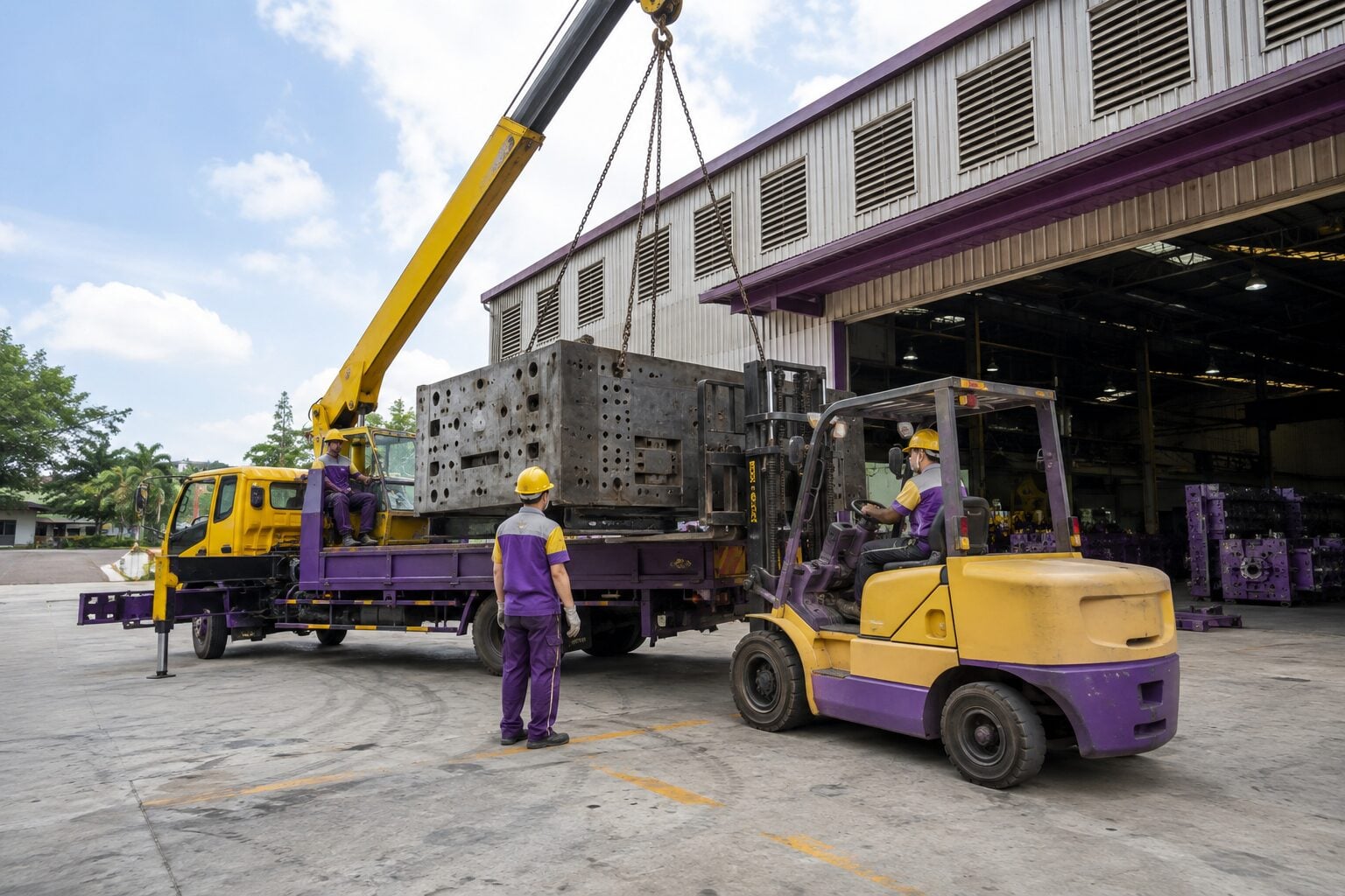 Tài xế điều khiển xe nâng hàng tại nhà xưởng