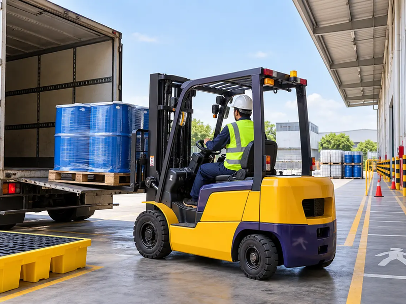 Quy trình xuống pallet phuy tại KCN VSIP bằng xe nâng