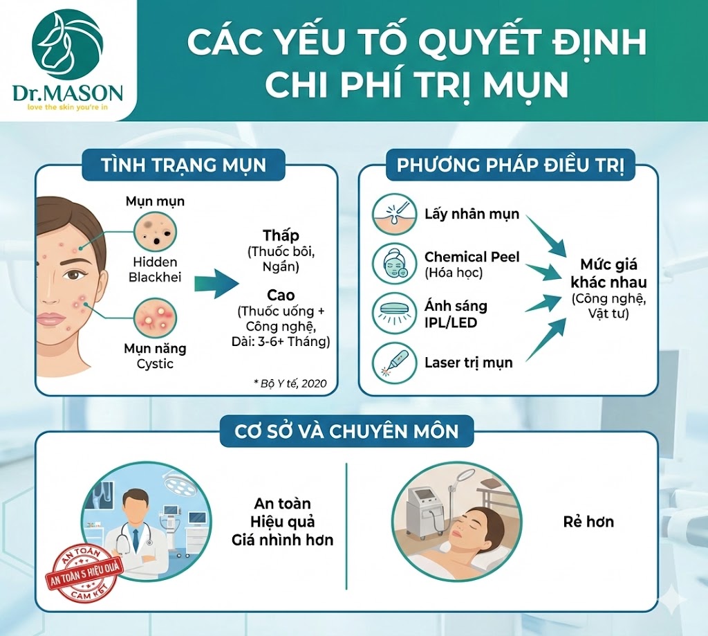 Các yếu tố quyết định chi phí trị mụn: tình trạng da, phương pháp điều trị và phác đồ cá nhân hóa tại Dr. Mã Sơn