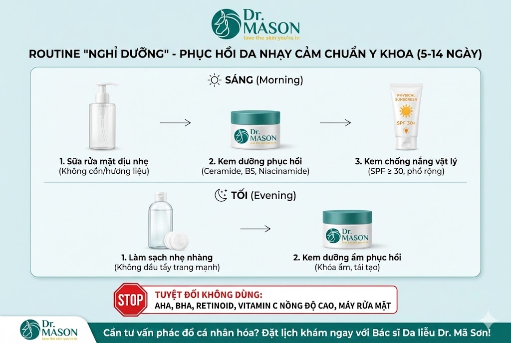 routine nghỉ dưỡng sau khi thoa treatment làm da nhạy cảm
