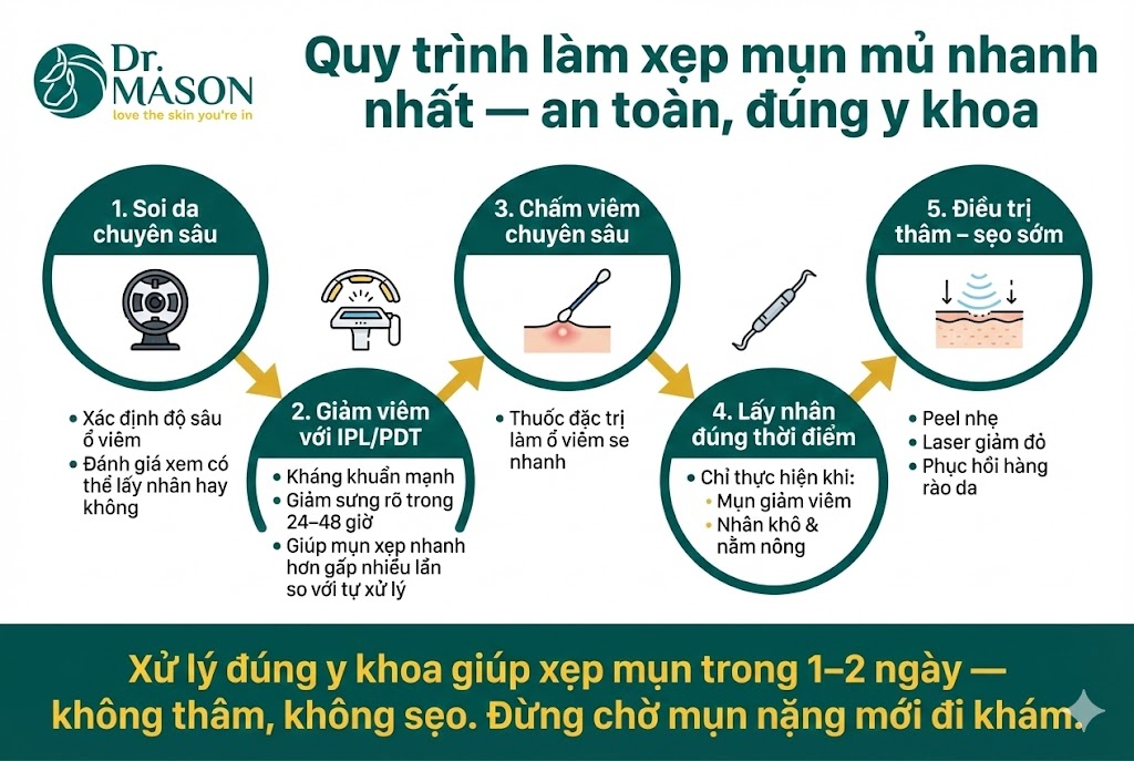 quy trình xẹp mụn mủ nhanh tại Dr Mã Sơn