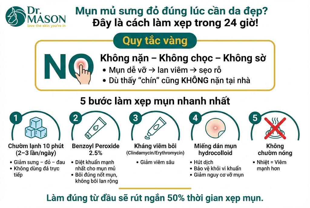 cách làm xẹp mụn mủ trong 24 giờ