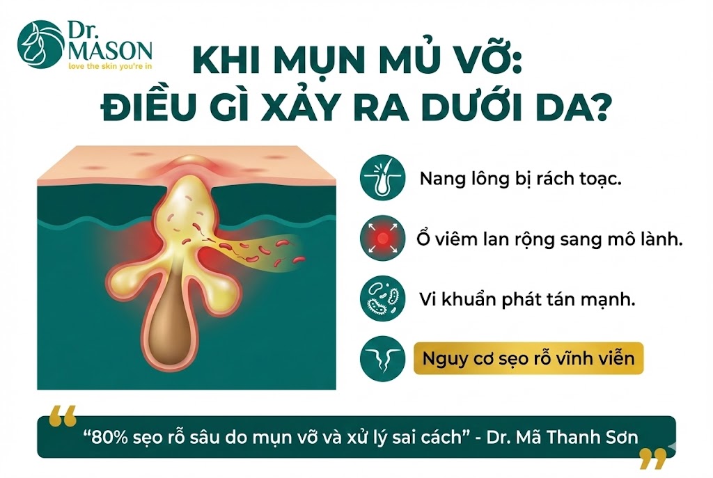 khi mụn vỡ ra, điều gì xảy ra