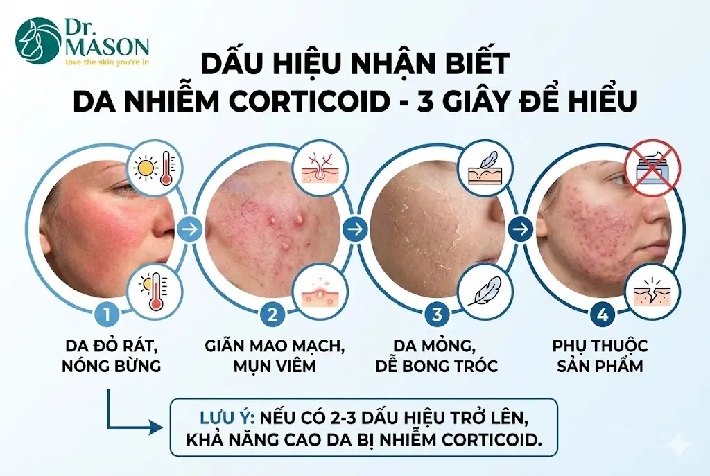 dâu hiệu da nhiễm corticoid