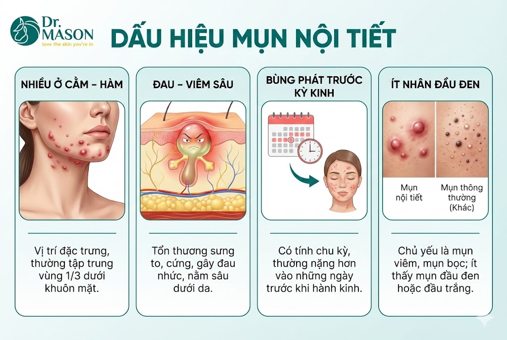 dấu hiệu mụn nội tiết
