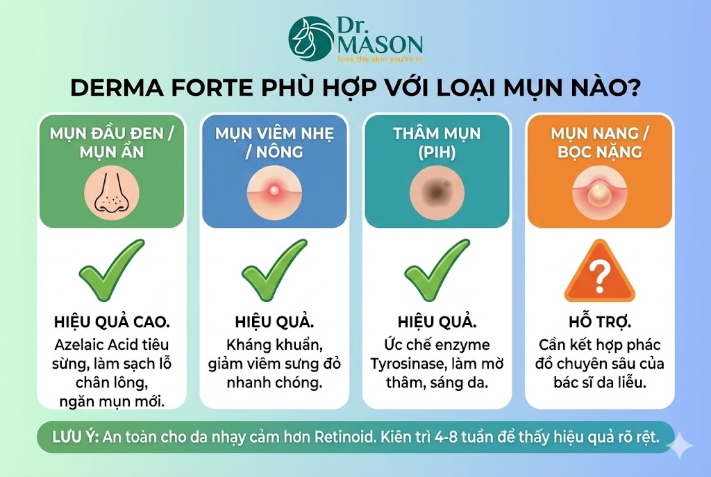 derma forte phù hợp loại mụn nào
