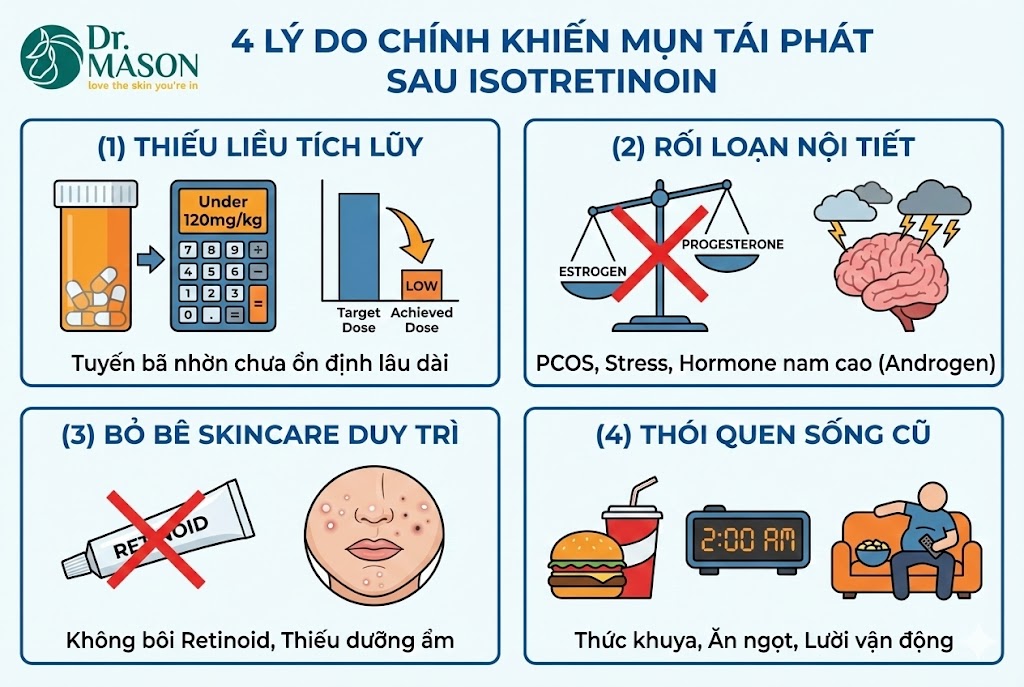 4 lý do chính khiến mụn tái phát sau isotretinoin