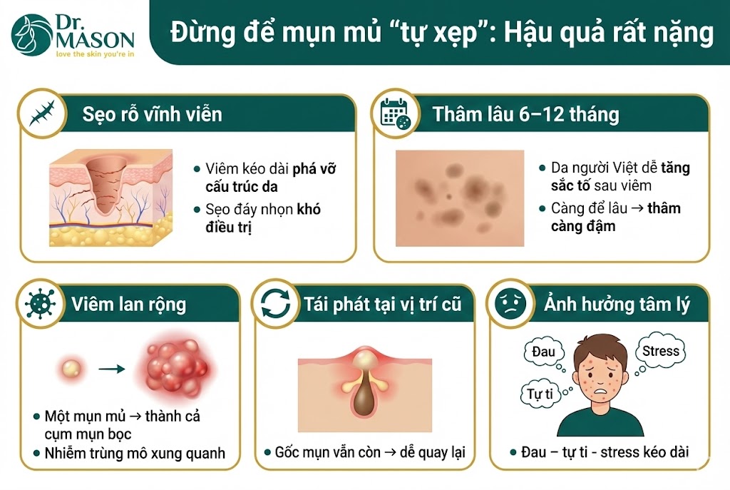 hậu quả để tự xẹp mụn mủ