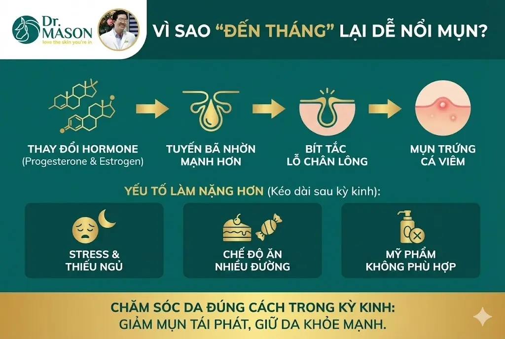vì sao tới tháng lại dễ nổi mụn