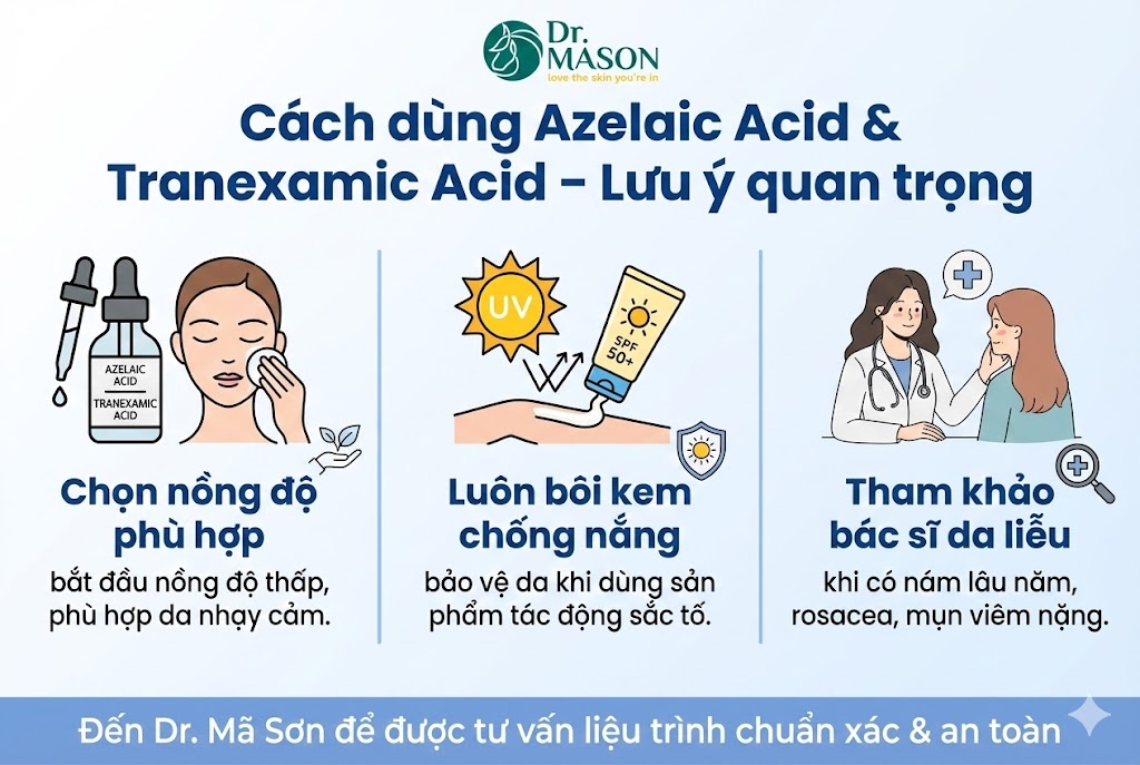 cách dùng acid azelaic và tranexamid lưu ý