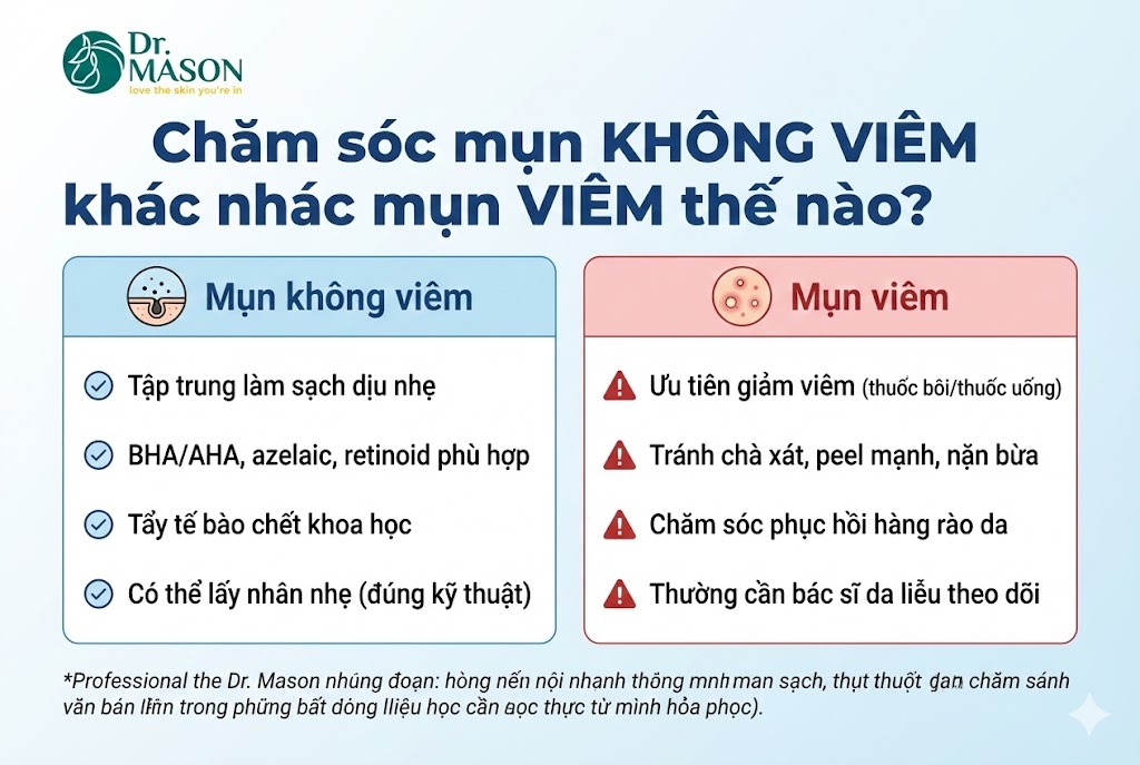 chăm sóc mụn không viêm khác gì mụn viêm