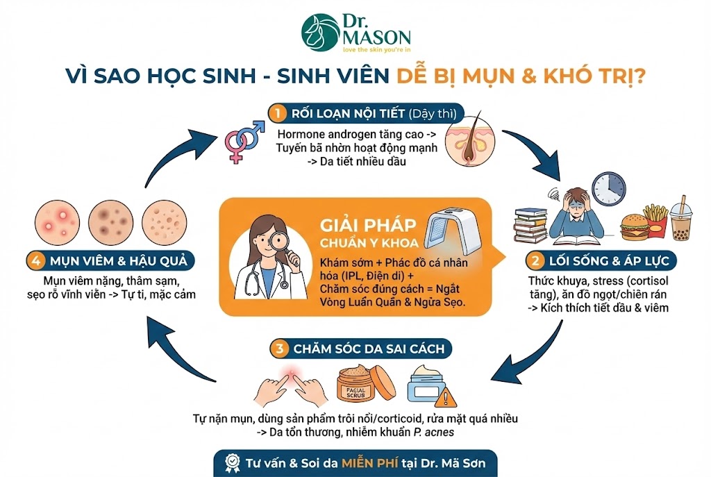 vì sao mụn học sinh- sinh viên dễ lên khó trị