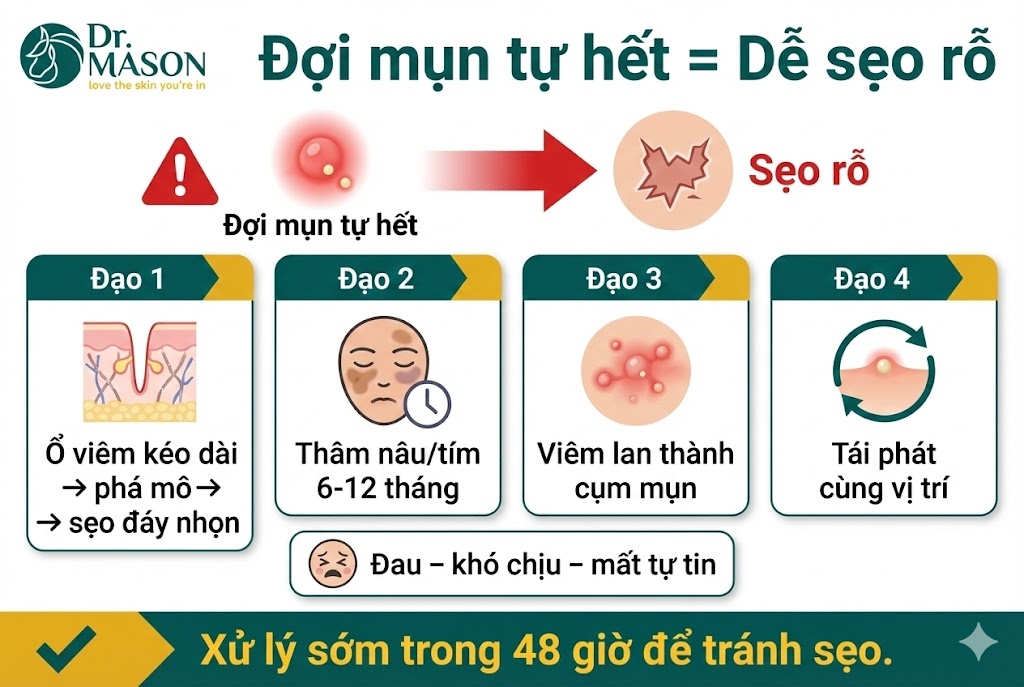 mụn sưng to rất dễ tạo sẹo