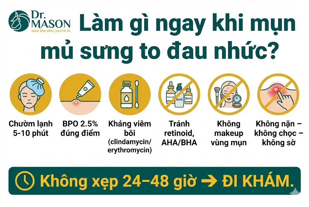 làm gì khi mụn sưng to