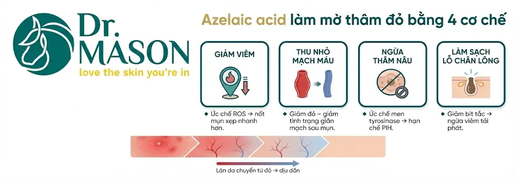 azelaic acid làm mờ thâm đỏ thế nào
