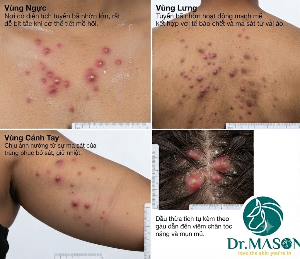 Các vị trí mụn viêm