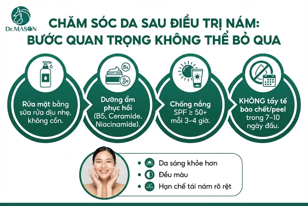 chăm sóc da sau khi điều trị nám