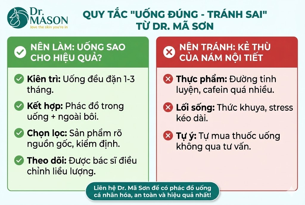 quy tắc uống đúng- tránh sai của Dr MÃ Sơn điều trị nám nội tiết