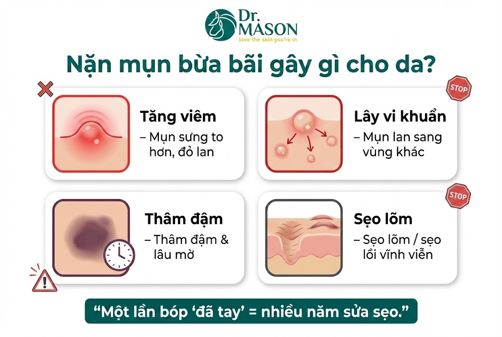 năn mụn không đúng gây gì cho da