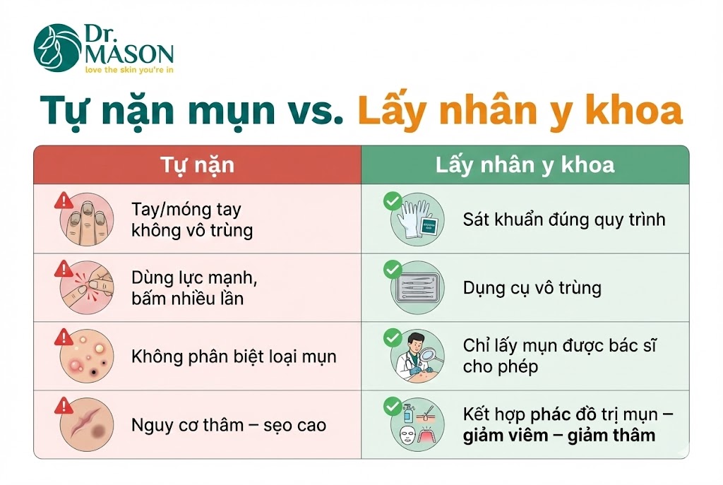 phân biệt tự nặn mụn và nặn mụn y khoa
