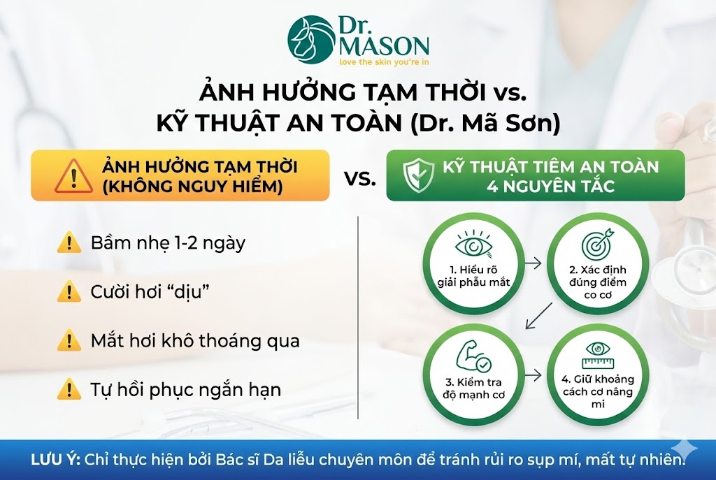 các ảnh hưởng tạm thời và kỹ thuật an toàn tiem botox mắt