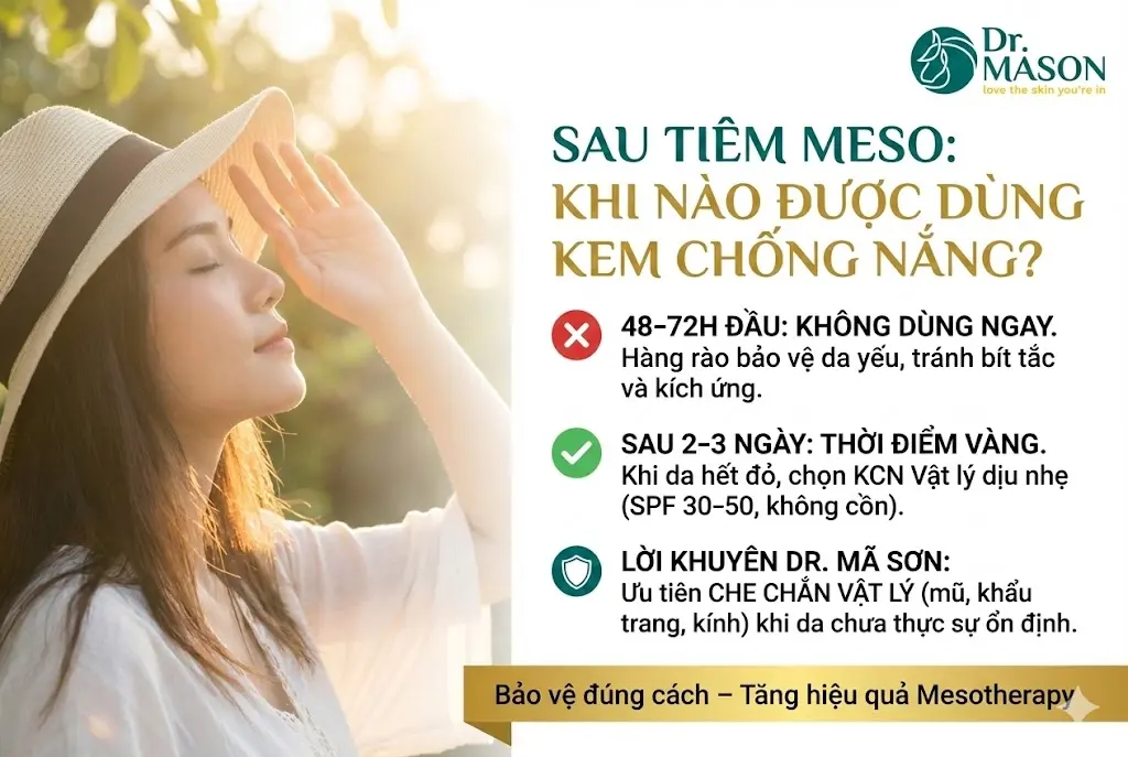 sau tiêm meso khi nào dùng kem chống nắng