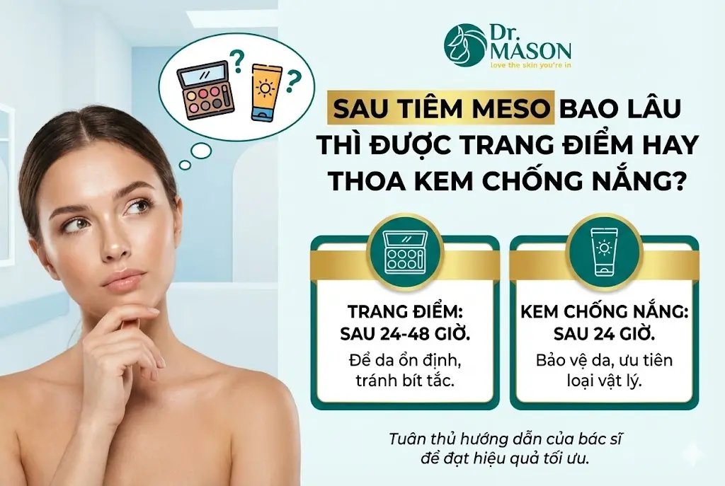 sau khi tiêm meso khi nào dùng trang điểm hay chống nắng