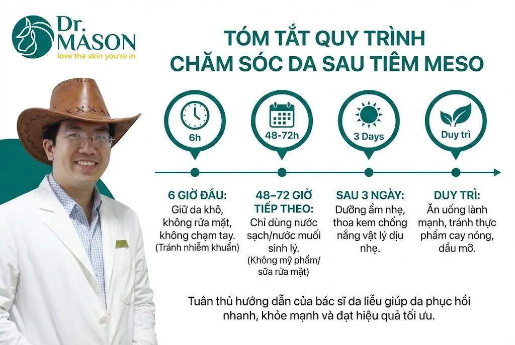 Tóm tắt quy trình chăm sóc da sau tiêm meso