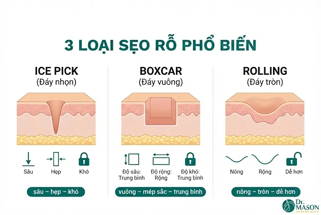 3 loại sẹo rỗ phổ biến